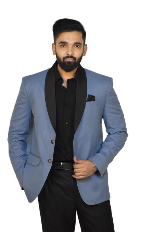 Regular-Fit (Sky Blue Color) Blazer | Solid Formal Single Breasted Coat | Designer Collar Tuxedo Blazer for Men