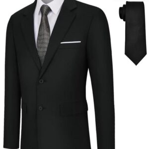 Stripe Men Solid Single Breasted Blazer Black (1 Tie Free)