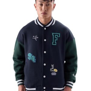Official F.R.I.E.N.D.S: Best Of Times Men and Boys Long Sleeve Button Down Navy Printed Oversized Fit Varsity Jackets