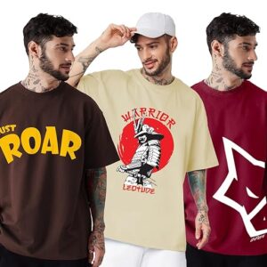 Men Half Sleeve Oversized Tshirt, Round Neck Longline Drop Shoulder | Colorful Printed Combo Regular Fit T-Shirt